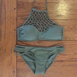 XS Hollister Olive Green Strappy Bikini Padded Top